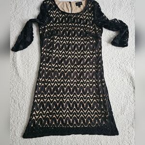 A.U.W Black And Gold Long Sleeve Crochet  Knit  Dress Size Small